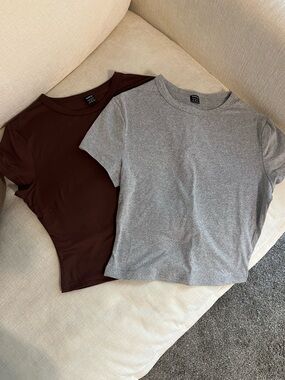 2-Pack Basic Crew Neck Tees - Brown & Heather Gray